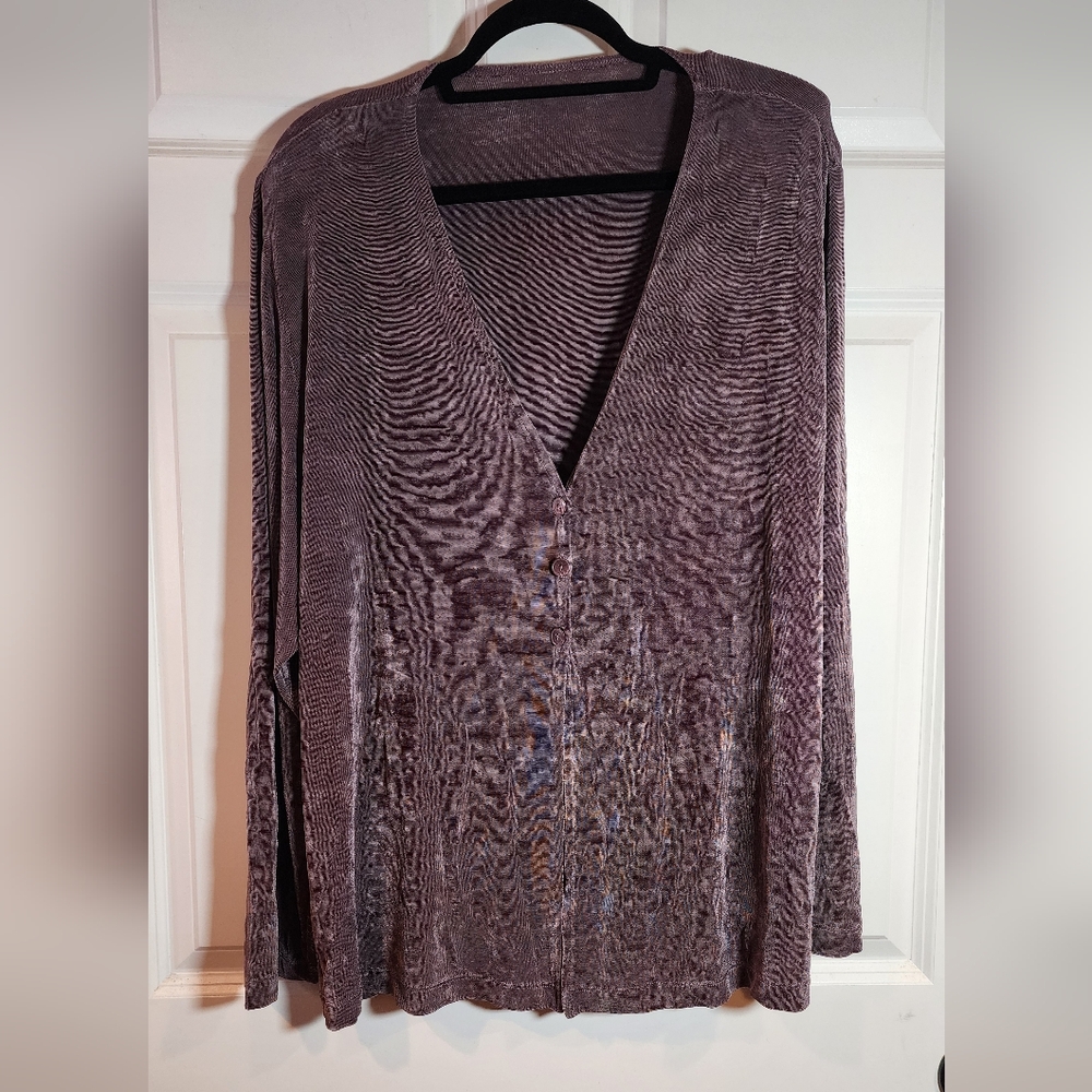Fashion Bug Super Stretchy Purple Button Front Cardigan Sweater W/ Shoulder Pads